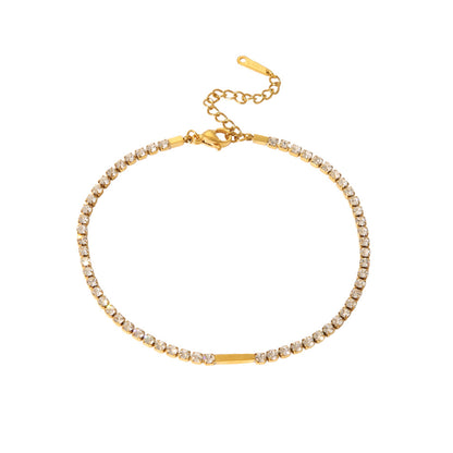 Golden Simple Style Anklet For Women With Gem Pattern And Zircon Inlay Material