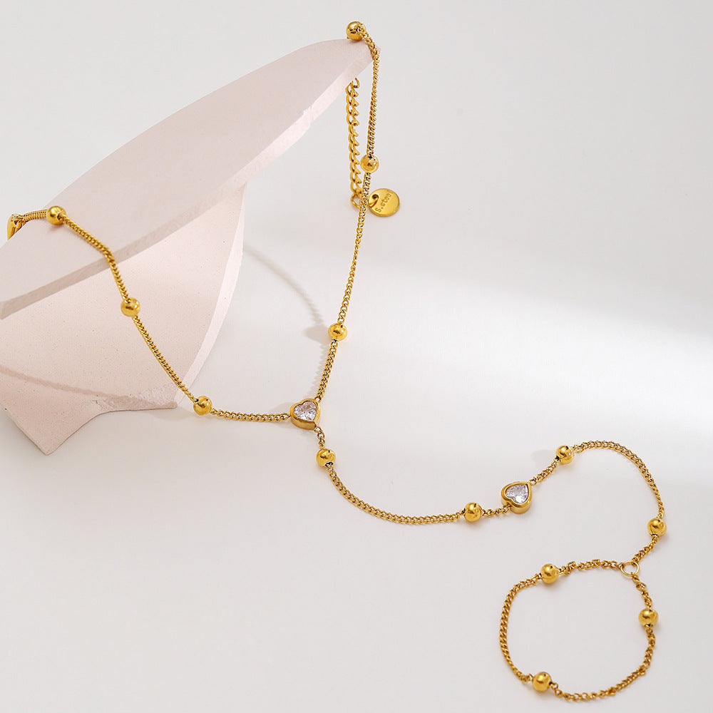 Golden Anklet For Women With Heart Shape Pattern, 18K Real Gold Plated And Zircon Inlay