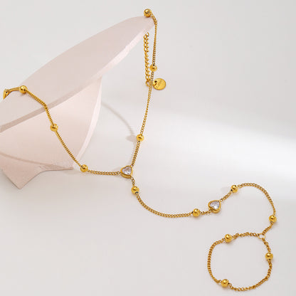 Golden Anklet For Women With Heart Shape Pattern, 18K Real Gold Plated And Zircon Inlay