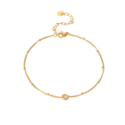 Golden Simple Style Anklet For Women With Gem Pattern And Zircon Inlay Material