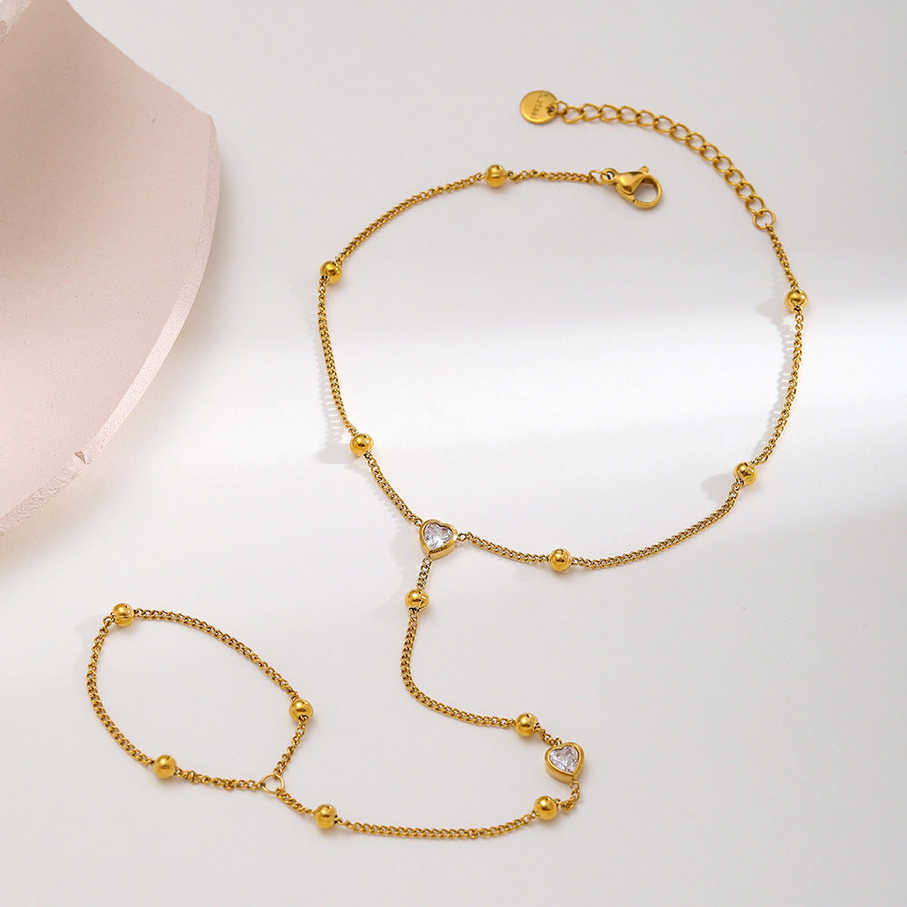 Golden Anklet For Women With Heart Shape Pattern, 18K Real Gold Plated And Zircon Inlay