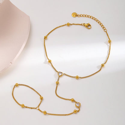 Golden Anklet For Women With Heart Shape Pattern, 18K Real Gold Plated And Zircon Inlay