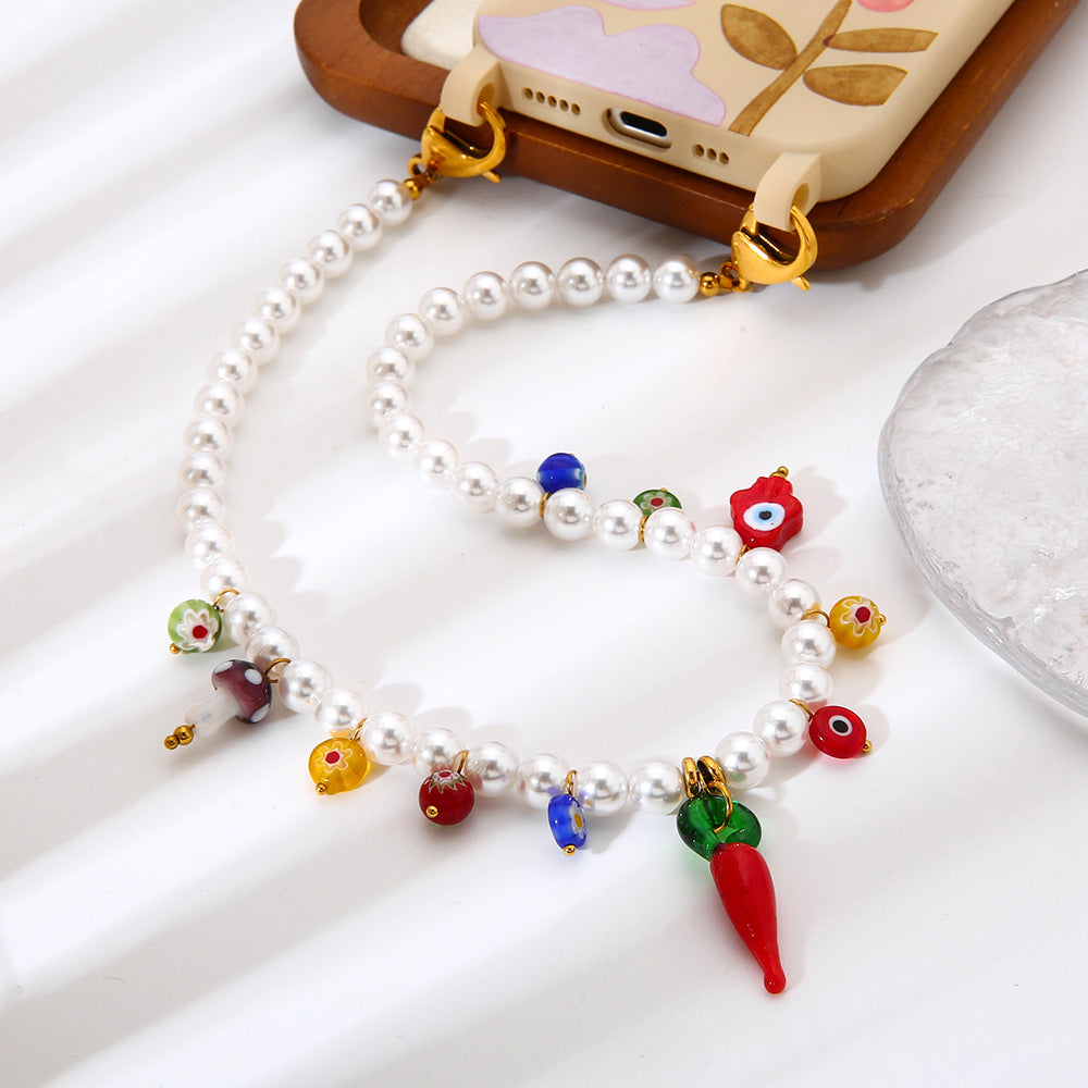 Eye Necklace For Women With Acrylic Beading And Electroplated Finish, Featuring A Beaded Chain