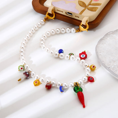 Eye Necklace For Women With Acrylic Beading And Electroplated Finish, Featuring A Beaded Chain