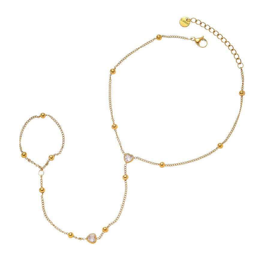 Golden Anklet For Women With Heart Shape Pattern, 18K Real Gold Plated And Zircon Inlay