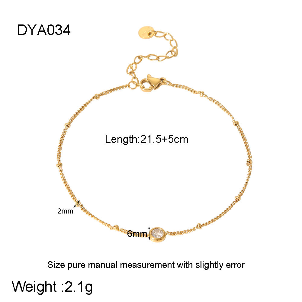 Golden Simple Style Anklet For Women With Gem Pattern And Zircon Inlay Material
