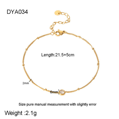 Golden Simple Style Anklet For Women With Gem Pattern And Zircon Inlay Material
