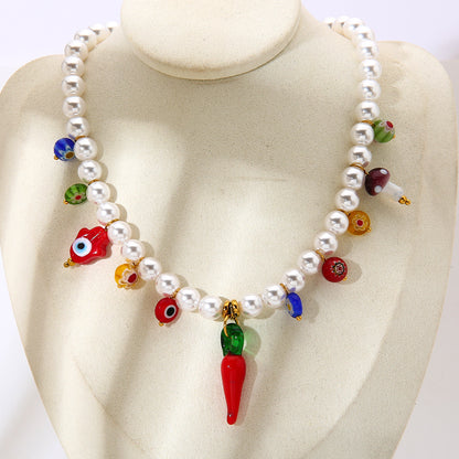 Eye Necklace For Women With Acrylic Beading And Electroplated Finish, Featuring A Beaded Chain