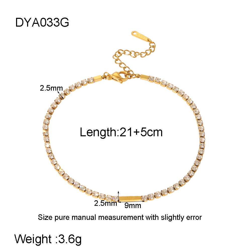 Golden Simple Style Anklet For Women With Gem Pattern And Zircon Inlay Material