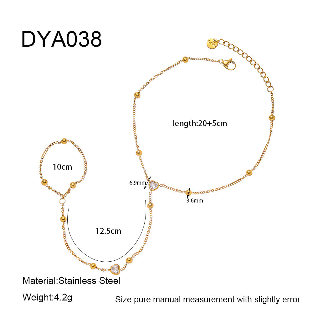 Golden Anklet For Women With Heart Shape Pattern, 18K Real Gold Plated And Zircon Inlay