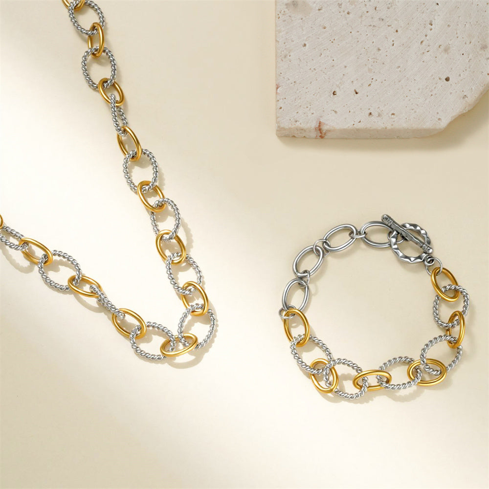 Asymmetrical Letter Necklace For Unisex Featuring 304 Stainless Steel With 18K Real Gold Plated Tennis Chain