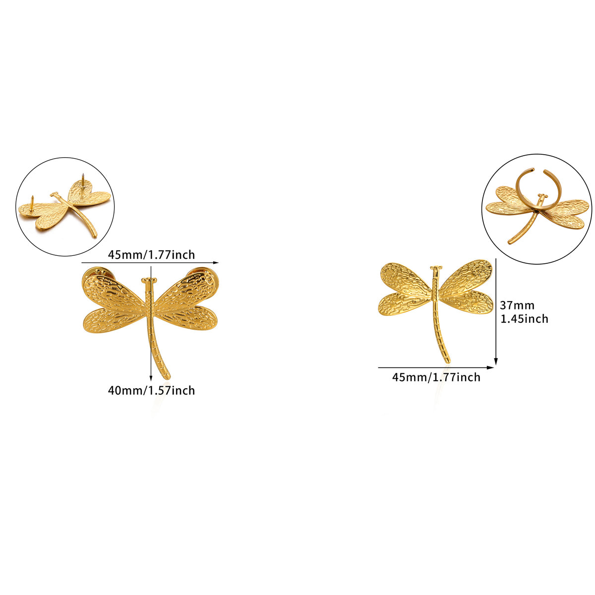 Dragonfly Jewelry Set For Women In Basic Style, 304 Stainless Steel With 18K Real Gold Plated Finish, Perfect For Valentine's Day