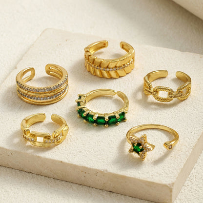 For Women Electroplated Copper Open Rings Featuring Zircon With 18K Real Gold Plated Cross Design