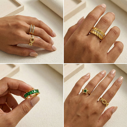 For Women Electroplated Copper Open Rings Featuring Zircon With 18K Real Gold Plated Cross Design
