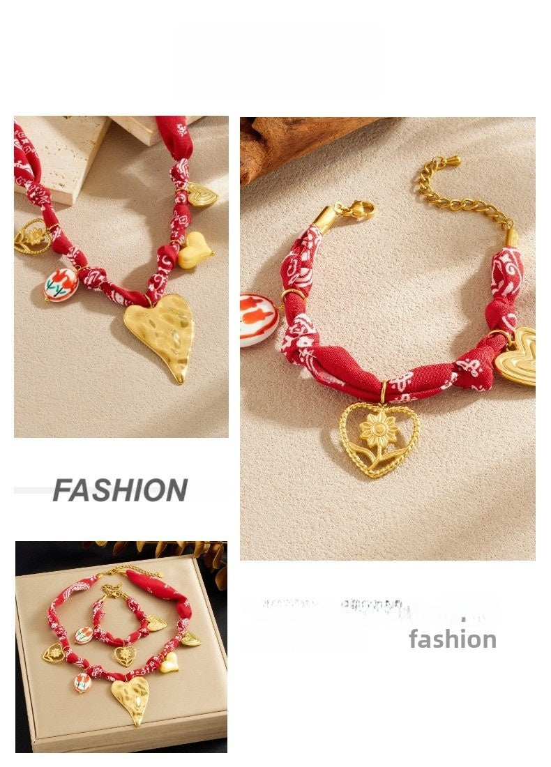 Bohemian Jewelry Set Featuring Heart Shape Pattern In Cloth Material