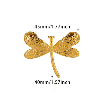 Dragonfly Jewelry Set For Women In Basic Style, 304 Stainless Steel With 18K Real Gold Plated Finish, Perfect For Valentine's Day
