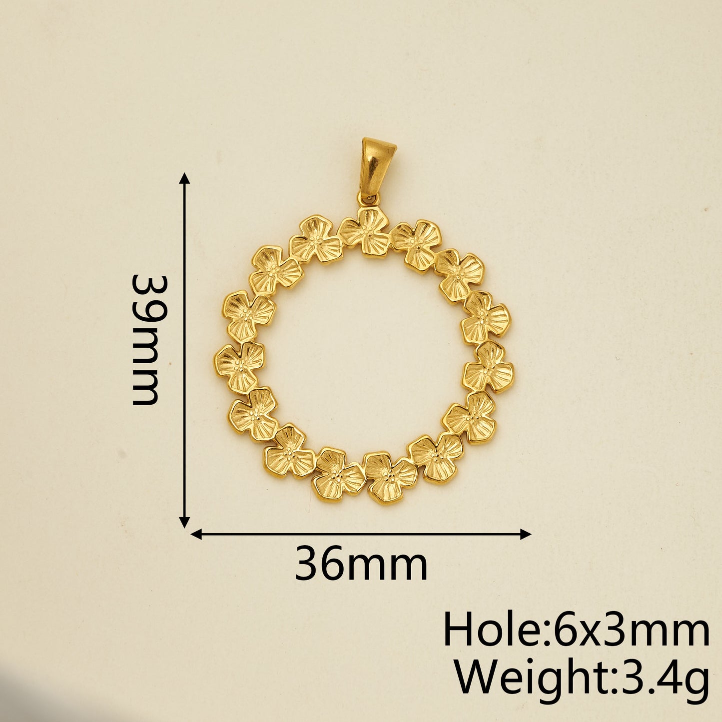 Sun Pendant In 304 Stainless Steel With 18K Gold Plated PVD Coating 0.05µm-0.08µm Thickness, Polished Finish, 1 Piece Pack