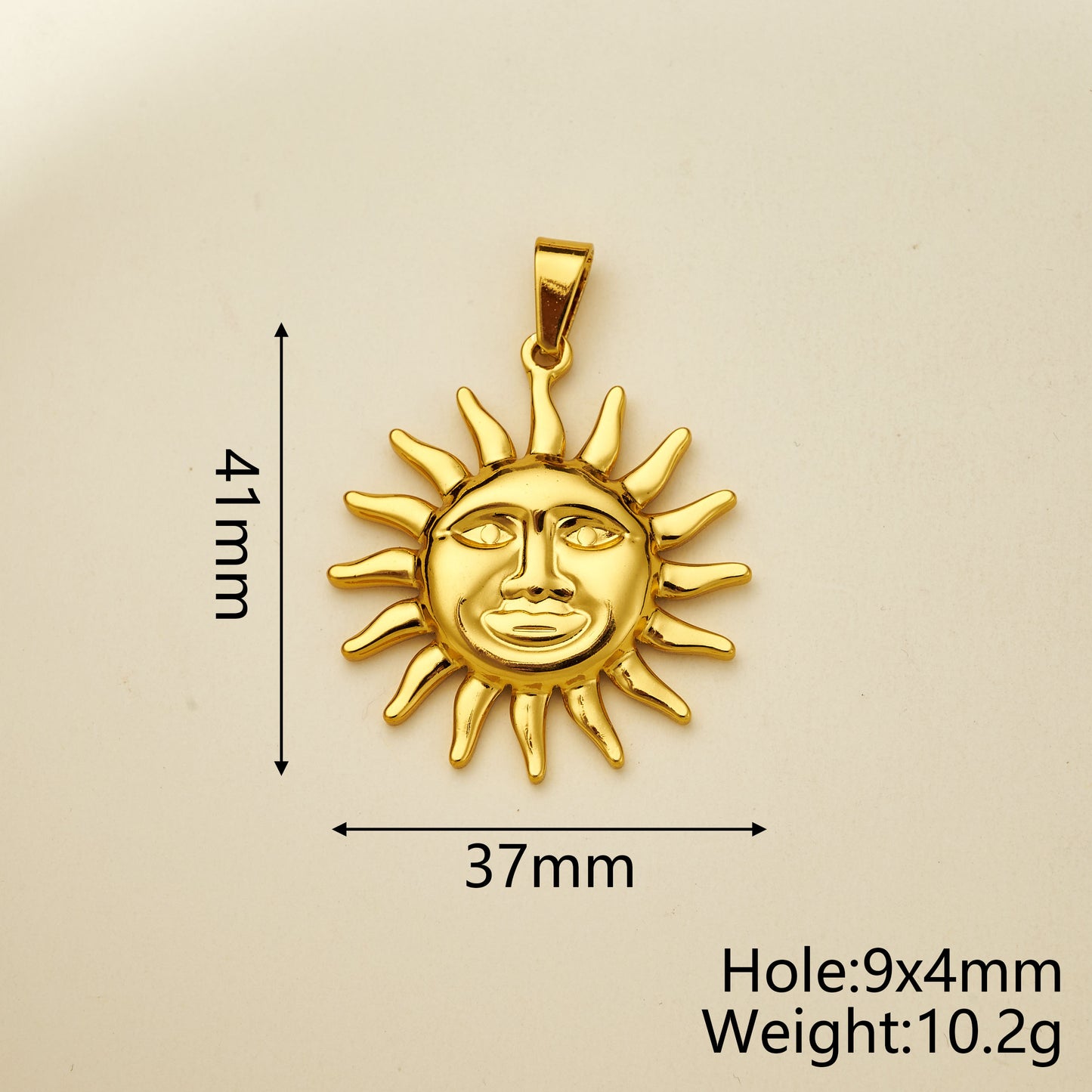 Sun Pendant In 304 Stainless Steel With 18K Gold Plated PVD Coating 0.05µm-0.08µm Thickness, Polished Finish, 1 Piece Pack