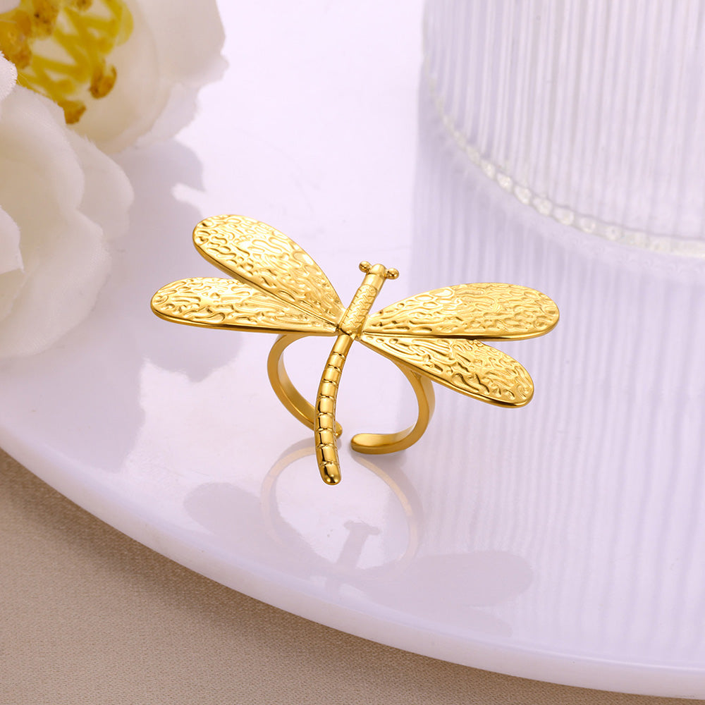 Dragonfly Jewelry Set For Women In Basic Style, 304 Stainless Steel With 18K Real Gold Plated Finish, Perfect For Valentine's Day