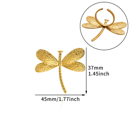 Dragonfly Jewelry Set For Women In Basic Style, 304 Stainless Steel With 18K Real Gold Plated Finish, Perfect For Valentine's Day
