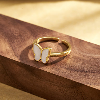 Electroplated Copper Open Ring For Women Featuring 18K Real Gold Plating With Acrylic Imitation Pearl Inlay