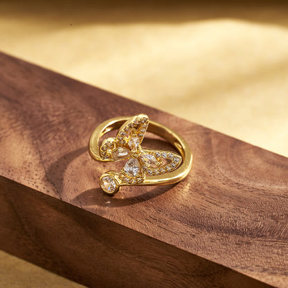 Electroplated Copper Open Ring For Women Featuring 18K Real Gold Plating With Acrylic Imitation Pearl Inlay