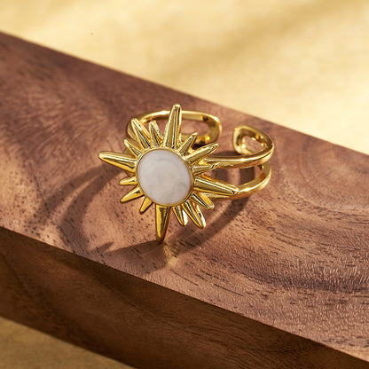 Electroplated Copper Open Ring For Women Featuring 18K Real Gold Plating With Acrylic Imitation Pearl Inlay