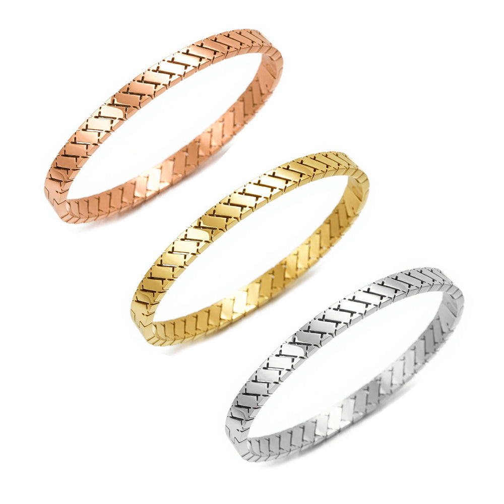 Heart Shape Asymmetrical Bangle For Adults In 304 Stainless Steel With 18K Real Gold PVD Coated Plating