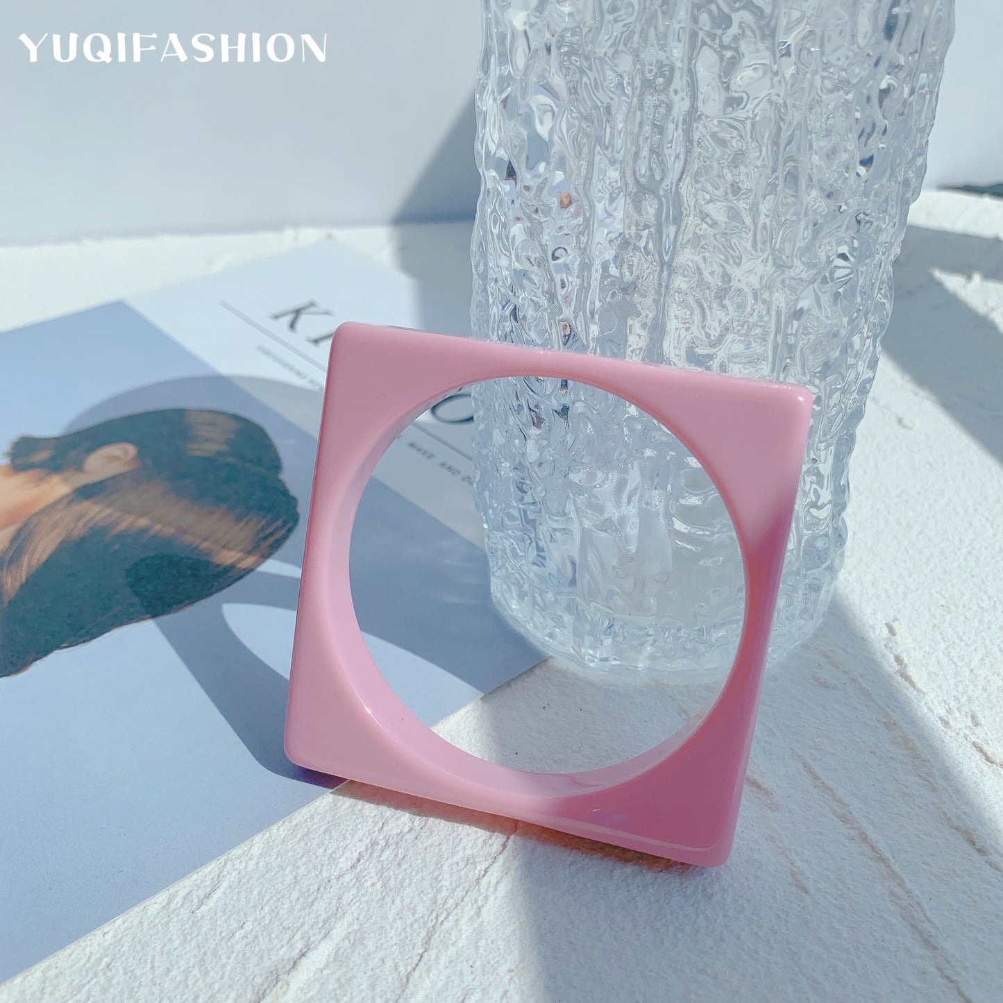 Retro Square Resin Bangle For Women In Yellow, Stylish Wristband Accessory