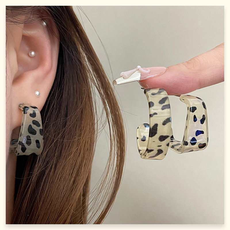 Leopard Print Earrings For Women In Simple Style, Made Of Acrylic With Stoving Varnish Finish