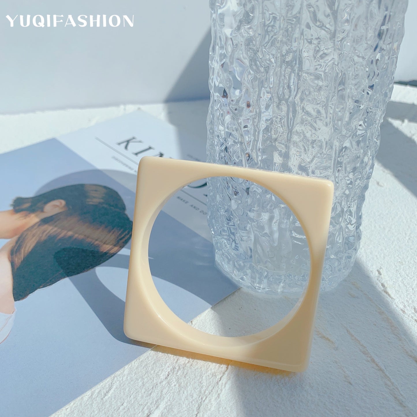 Retro Square Resin Bangle For Women In Yellow, Stylish Wristband Accessory
