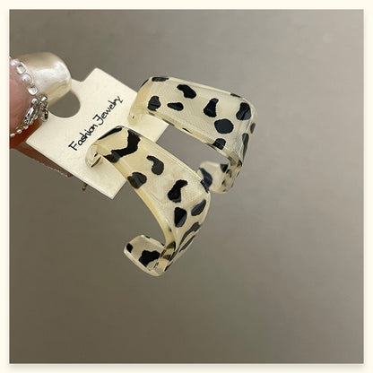 Leopard Print Earrings For Women In Simple Style, Made Of Acrylic With Stoving Varnish Finish