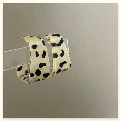 Leopard Print Earrings For Women In Simple Style, Made Of Acrylic With Stoving Varnish Finish