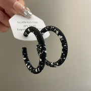 0685 Round Black Snowflake Ink Earrings 925 Silver Needle