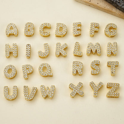 Smooth Letter Bead With 18K Real Gold Plated Copper Featuring Zircon Inlay, Electroplated Finish, 1 Pc Package