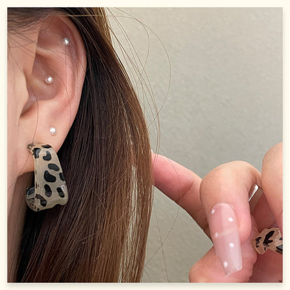 Leopard Print Earrings For Women In Simple Style, Made Of Acrylic With Stoving Varnish Finish