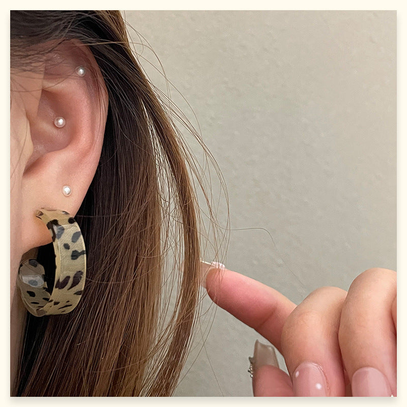 Leopard Print Earrings For Women In Simple Style, Made Of Acrylic With Stoving Varnish Finish