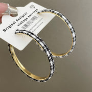 3760 Black and White Houndstooth Large Circle 925 Silver Needle