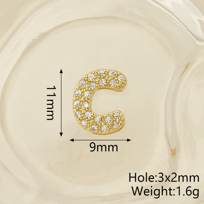 Smooth Letter Bead With 18K Real Gold Plated Copper Featuring Zircon Inlay, Electroplated Finish, 1 Pc Package