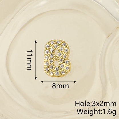 Smooth Letter Bead With 18K Real Gold Plated Copper Featuring Zircon Inlay, Electroplated Finish, 1 Pc Package