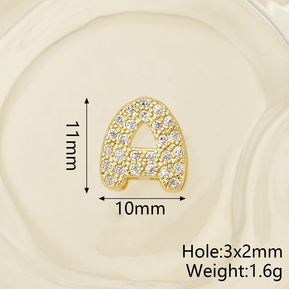 Smooth Letter Bead With 18K Real Gold Plated Copper Featuring Zircon Inlay, Electroplated Finish, 1 Pc Package