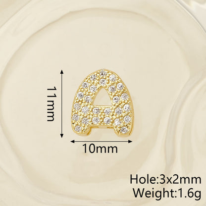 Smooth Letter Bead With 18K Real Gold Plated Copper Featuring Zircon Inlay, Electroplated Finish, 1 Pc Package