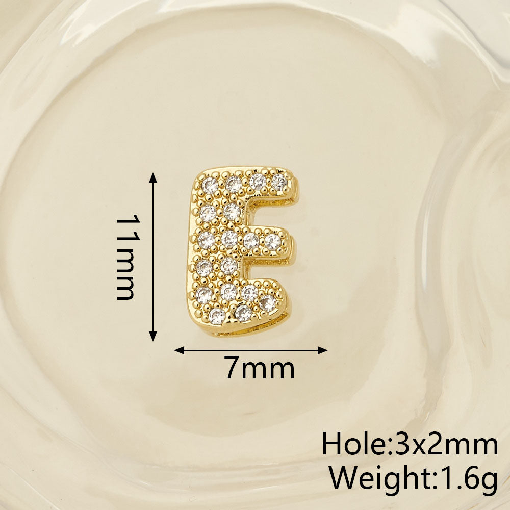 Smooth Letter Bead With 18K Real Gold Plated Copper Featuring Zircon Inlay, Electroplated Finish, 1 Pc Package