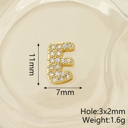 Smooth Letter Bead With 18K Real Gold Plated Copper Featuring Zircon Inlay, Electroplated Finish, 1 Pc Package