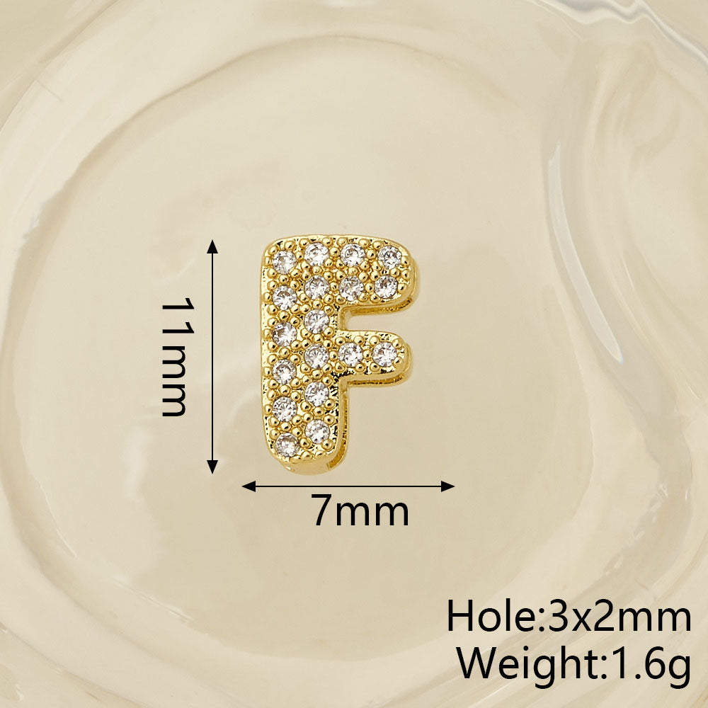 Smooth Letter Bead With 18K Real Gold Plated Copper Featuring Zircon Inlay, Electroplated Finish, 1 Pc Package