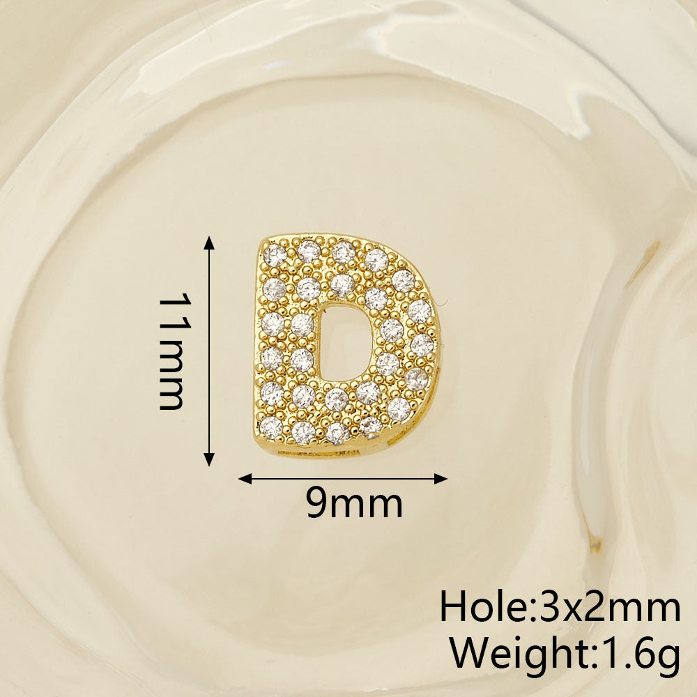 Smooth Letter Bead With 18K Real Gold Plated Copper Featuring Zircon Inlay, Electroplated Finish, 1 Pc Package