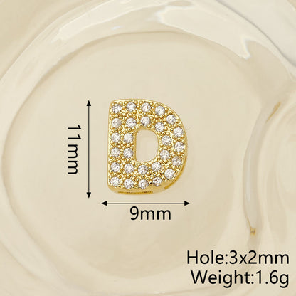 Smooth Letter Bead With 18K Real Gold Plated Copper Featuring Zircon Inlay, Electroplated Finish, 1 Pc Package