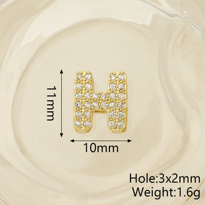 Smooth Letter Bead With 18K Real Gold Plated Copper Featuring Zircon Inlay, Electroplated Finish, 1 Pc Package