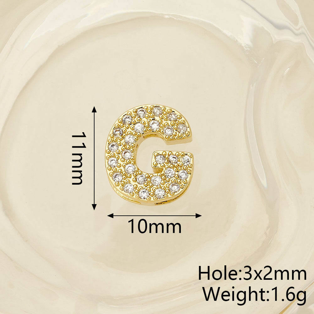 Smooth Letter Bead With 18K Real Gold Plated Copper Featuring Zircon Inlay, Electroplated Finish, 1 Pc Package