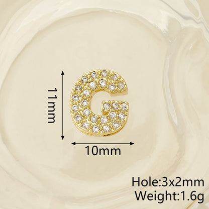 Smooth Letter Bead With 18K Real Gold Plated Copper Featuring Zircon Inlay, Electroplated Finish, 1 Pc Package